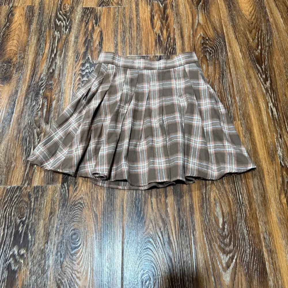 Baevely Small Plaid School Girl Skirt Womens Brown Pleated Wool Blend BK1123